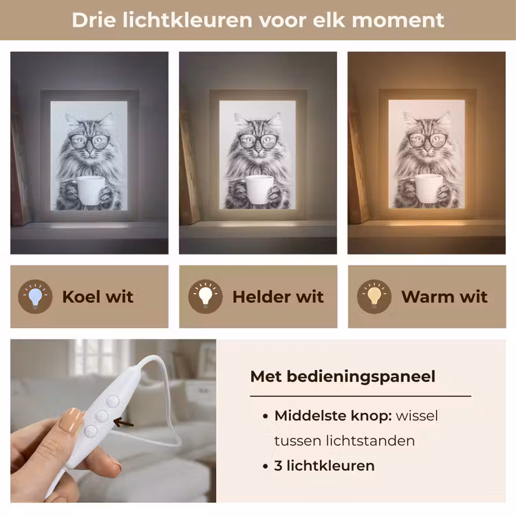 Kat - Bril - Mok - Pluizig Light Box met kabel (Tafellamp) klein -USP_lichtkleurNL