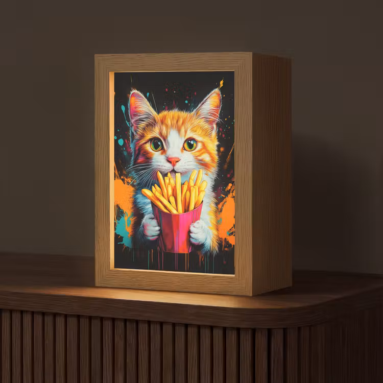 Kat - Eten - Patat - Graffiti - Abstract Light Box met kabel (Tafellamp) klein -z3d_website