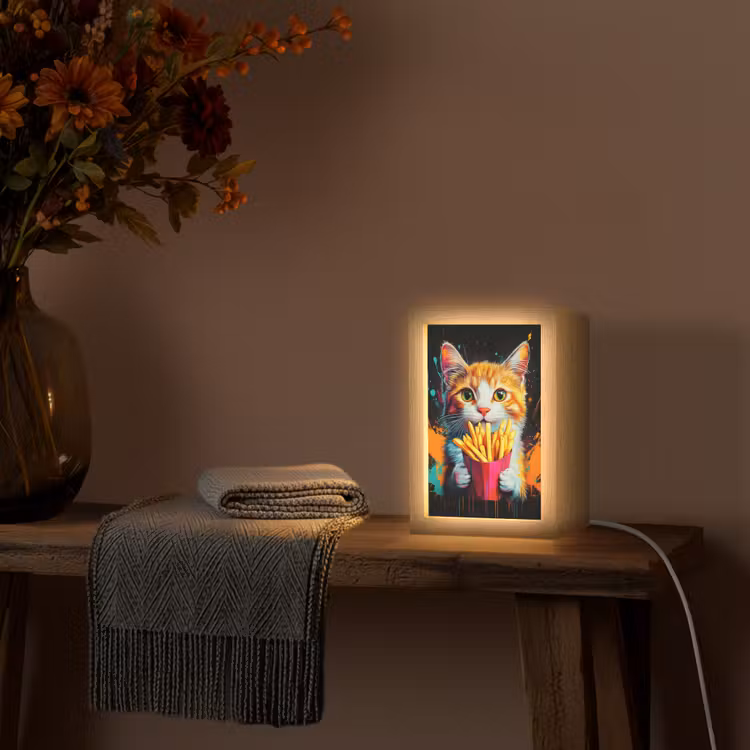 Kat - Eten - Patat - Graffiti - Abstract Light Box met kabel (Tafellamp) klein -sfeer4