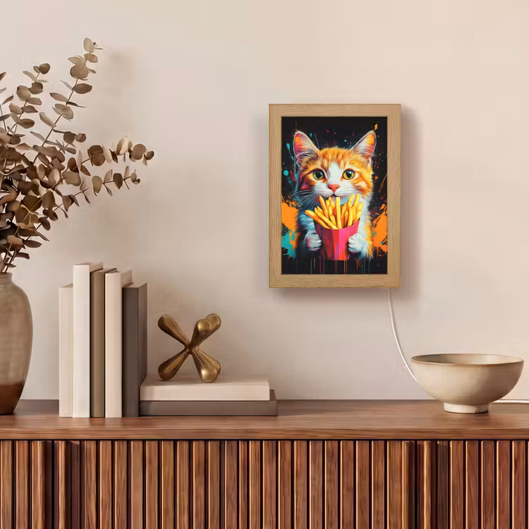 Kat - Eten - Patat - Graffiti - Abstract Light Box met kabel (Tafellamp) klein -sfeer2