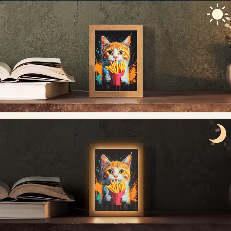 Kat - Eten - Patat - Graffiti - Abstract Light Box met kabel (Tafellamp) klein -sfeer3