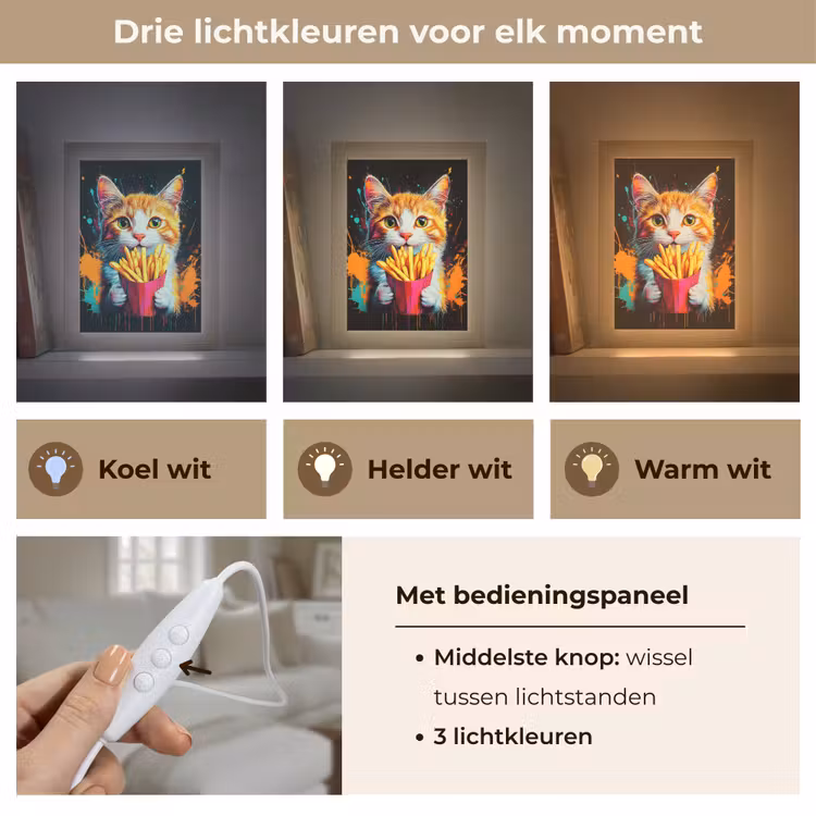 Kat - Eten - Patat - Graffiti - Abstract Light Box met kabel (Tafellamp) klein -USP_lichtkleurNL