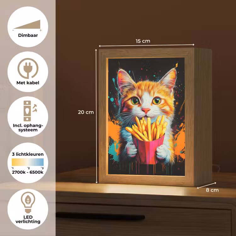 Kat - Eten - Patat - Graffiti - Abstract Light Box met kabel (Tafellamp) klein -USP_NL