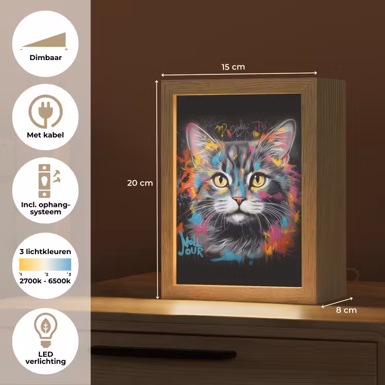 Kat - Graffiti - Dieren - Kleuren - Grijs Light Box met kabel (Tafellamp) klein -USP_NL