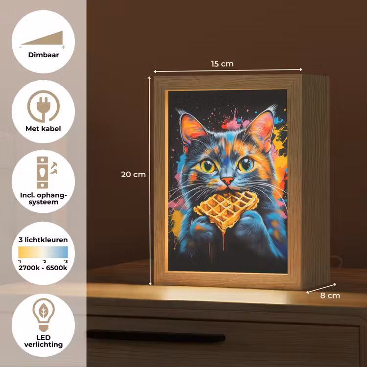 Kat - Graffiti - Kleurrijk - Wafel - Eten Light Box met kabel (Tafellamp) klein -USP_NL