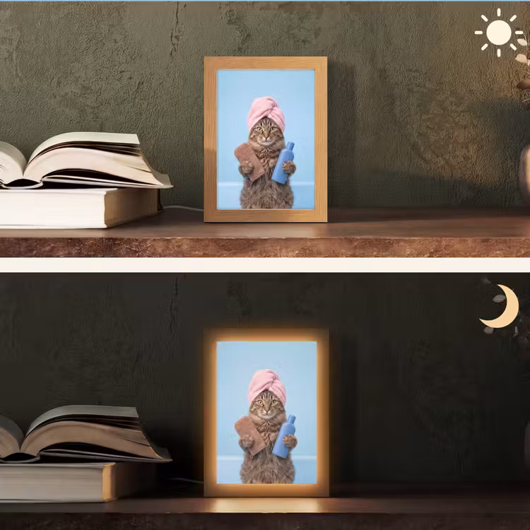 Kat - Handdoek - Washand - Zeep Light Box met kabel (Tafellamp) klein -sfeer3