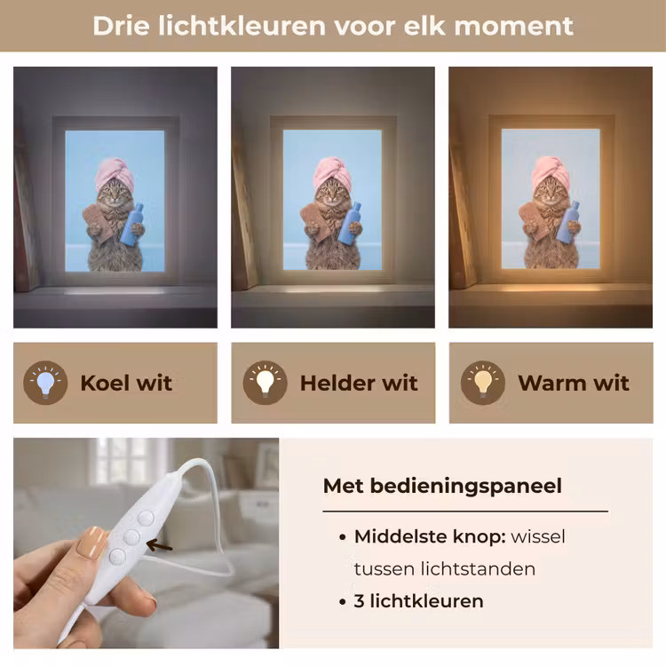 Kat - Handdoek - Washand - Zeep Light Box met kabel (Tafellamp) klein -USP_lichtkleurNL