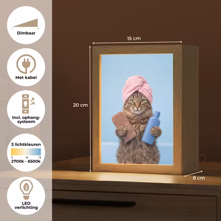 Kat - Handdoek - Washand - Zeep Light Box met kabel (Tafellamp) klein -USP_NL