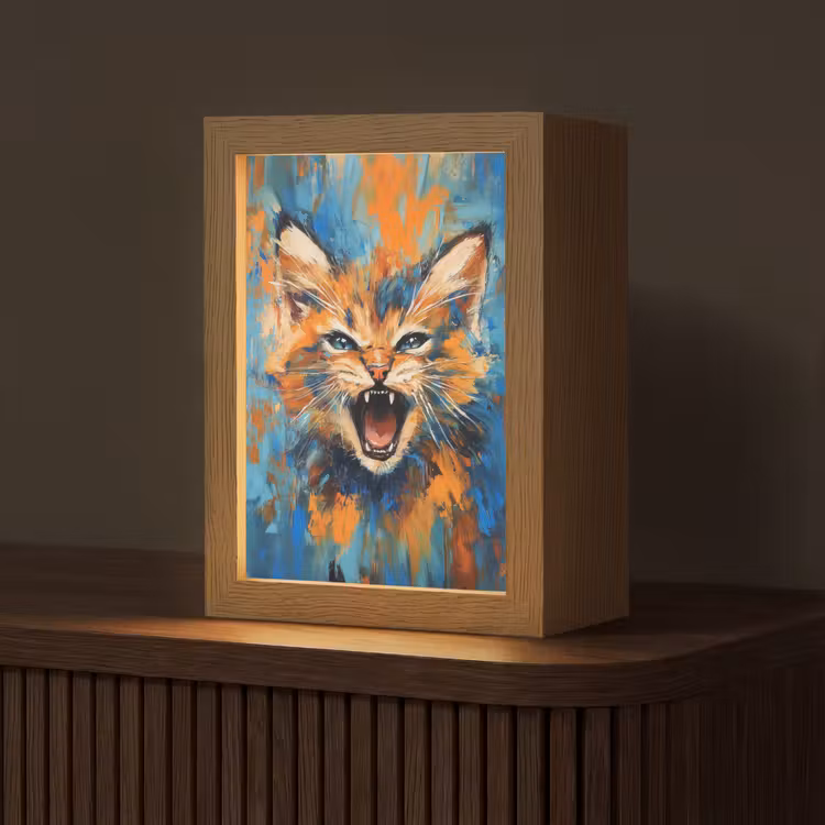 Kat - Kleurrijk - Oranje - Blauw Light Box met kabel (Tafellamp) klein -z3d_website