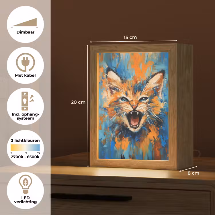 Kat - Kleurrijk - Oranje - Blauw Light Box met kabel (Tafellamp) klein -USP_NL