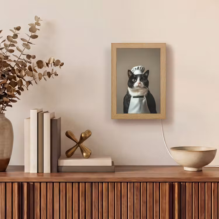 Kat - Kokskleding - Zwart - Wit Light Box met kabel (Tafellamp) klein -sfeer2