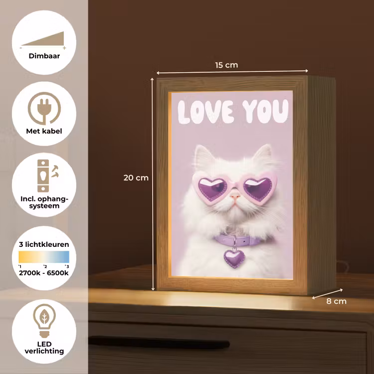 Kat - Love - Paars - Valentijn Light Box met kabel (Tafellamp) klein -USP_NL