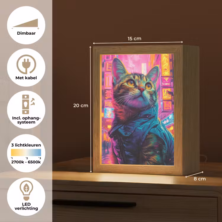 Kat - Pop art - China - Neon - Stad Light Box met kabel (Tafellamp) klein -USP_NL