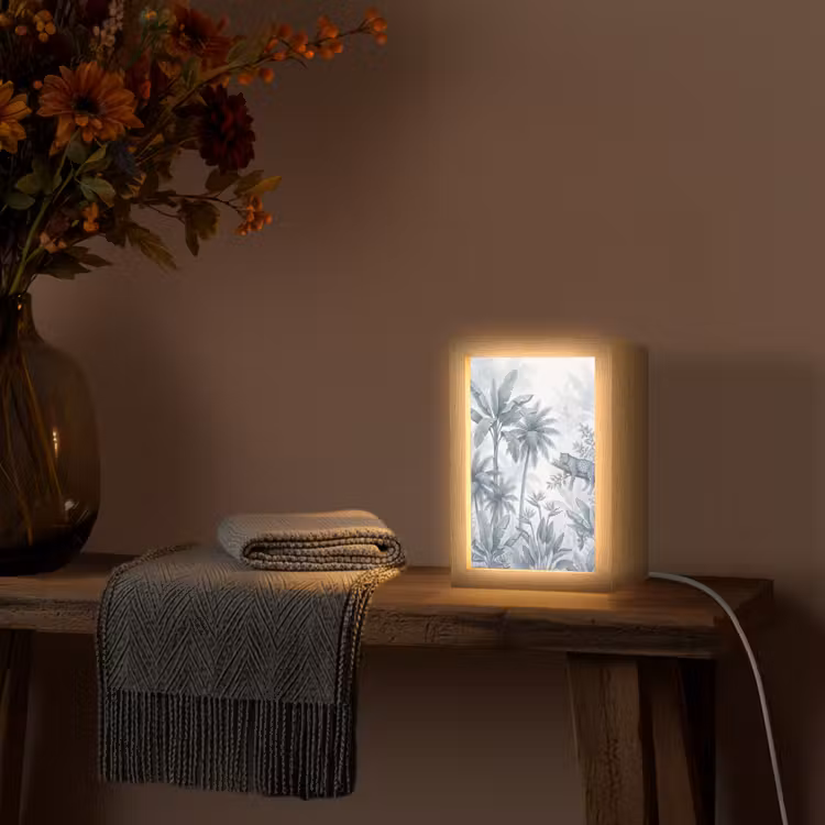 Kat - Tropisch bos - Modern - Grijs Light Box met kabel (Tafellamp) klein -sfeer4