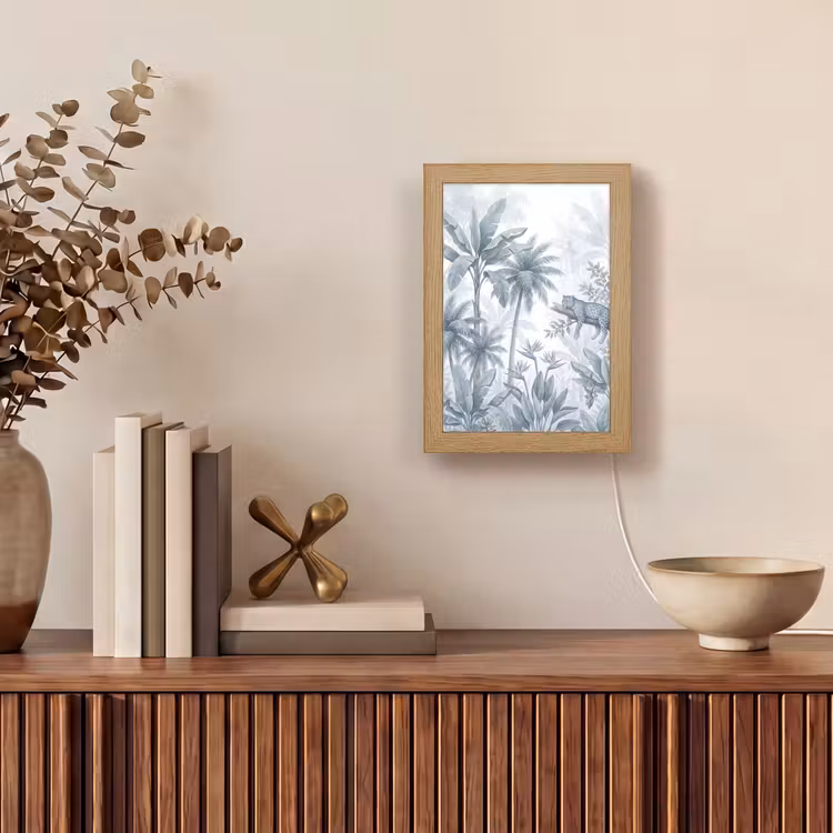 Kat - Tropisch bos - Modern - Grijs Light Box met kabel (Tafellamp) klein -sfeer2