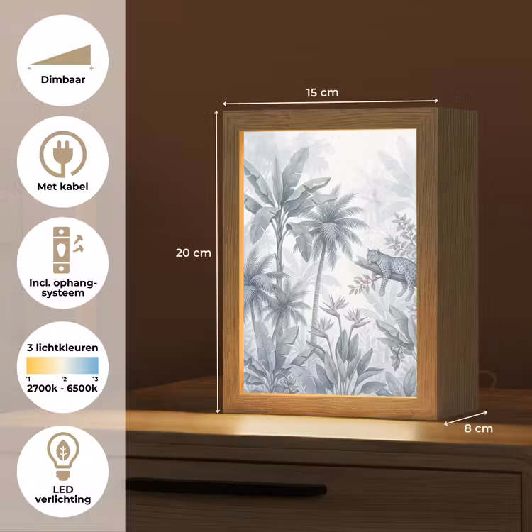 Kat - Tropisch bos - Modern - Grijs Light Box met kabel (Tafellamp) klein -USP_NL