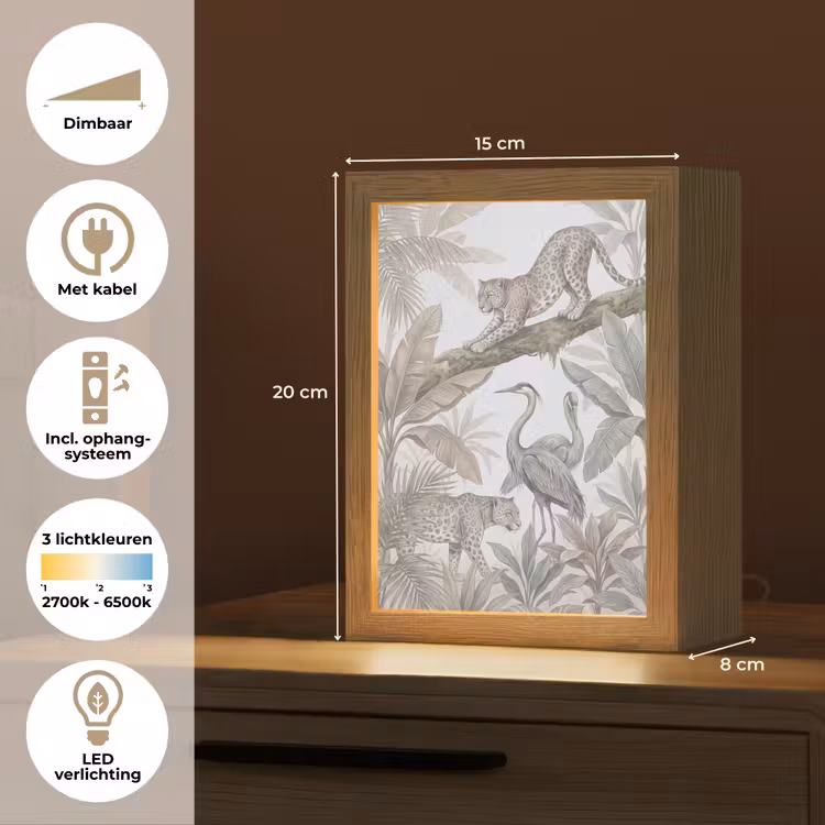 Kat - Vogel - Jungle - Illustratie - Dieren Light Box met kabel (Tafellamp) klein -USP_NL