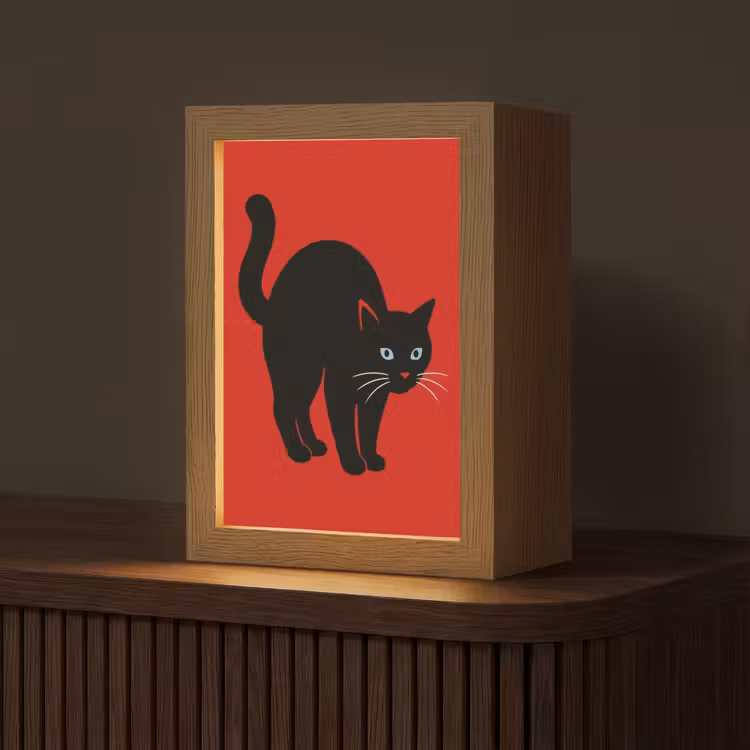 Kat - Zwart - Staart Light Box met kabel (Tafellamp) klein -z3d_website