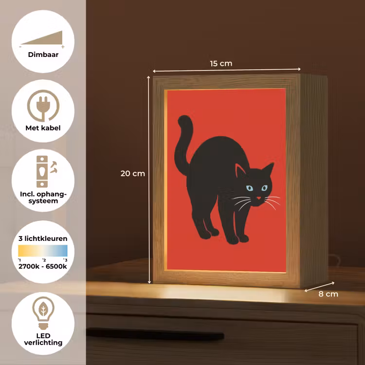 Kat - Zwart - Staart Light Box met kabel (Tafellamp) klein -USP_NL