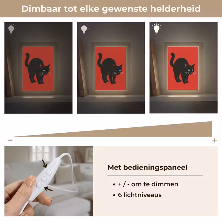 Kat - Zwart - Staart Light Box met kabel (Tafellamp) klein -USP_dimbaarNL