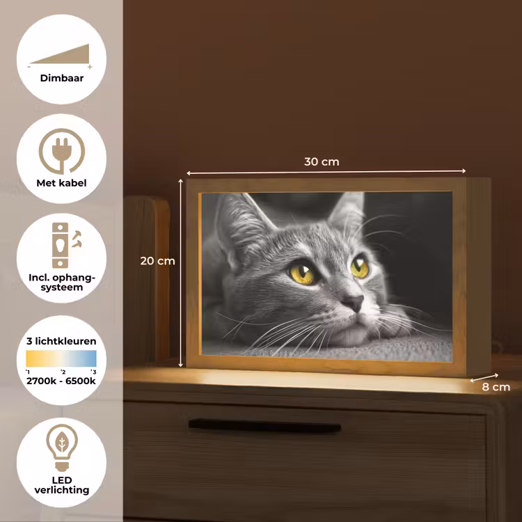 Kat - Zwart - Wit - Dieren - Natuur Light Box met kabel (Tafellamp) klein -USP_NL