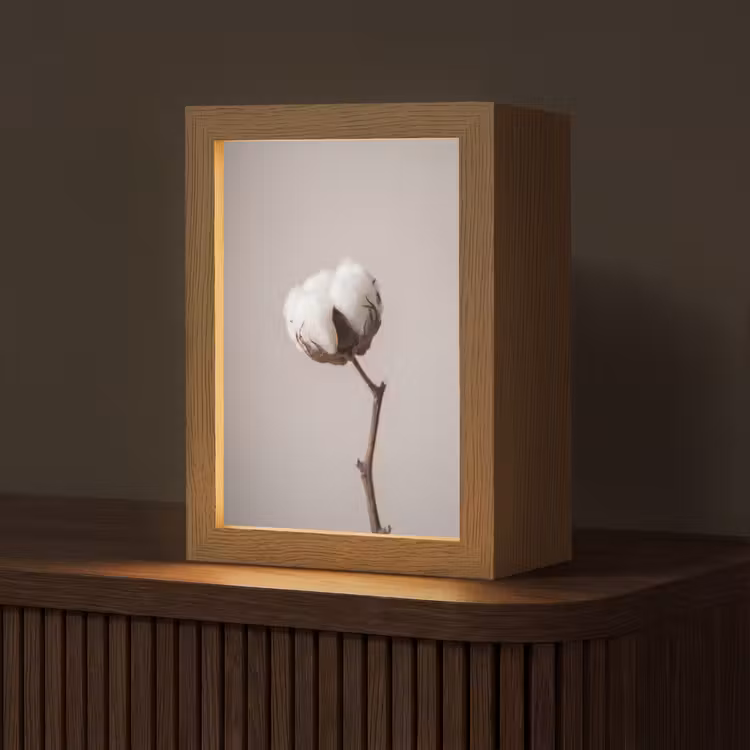 Katoenbol - Minimalistisch - Wit Light Box met kabel (Tafellamp) klein -z3d_website