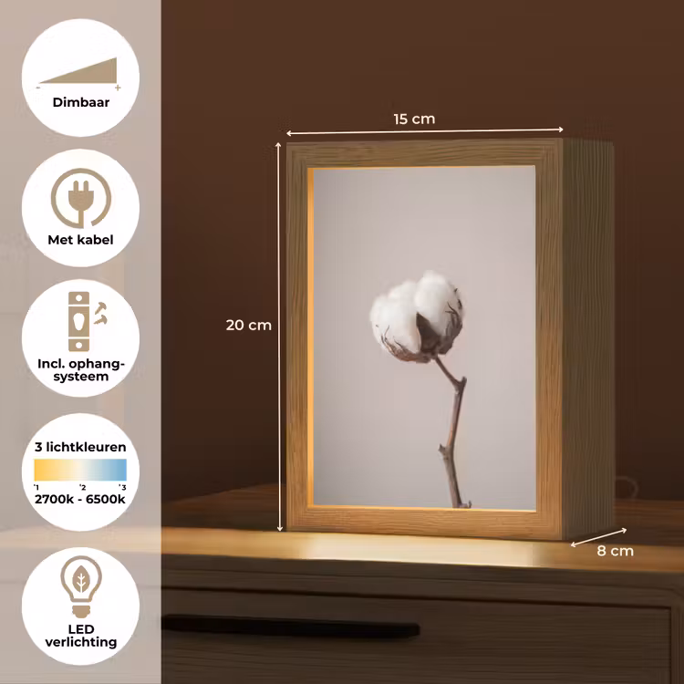 Katoenbol - Minimalistisch - Wit Light Box met kabel (Tafellamp) klein -USP_NL