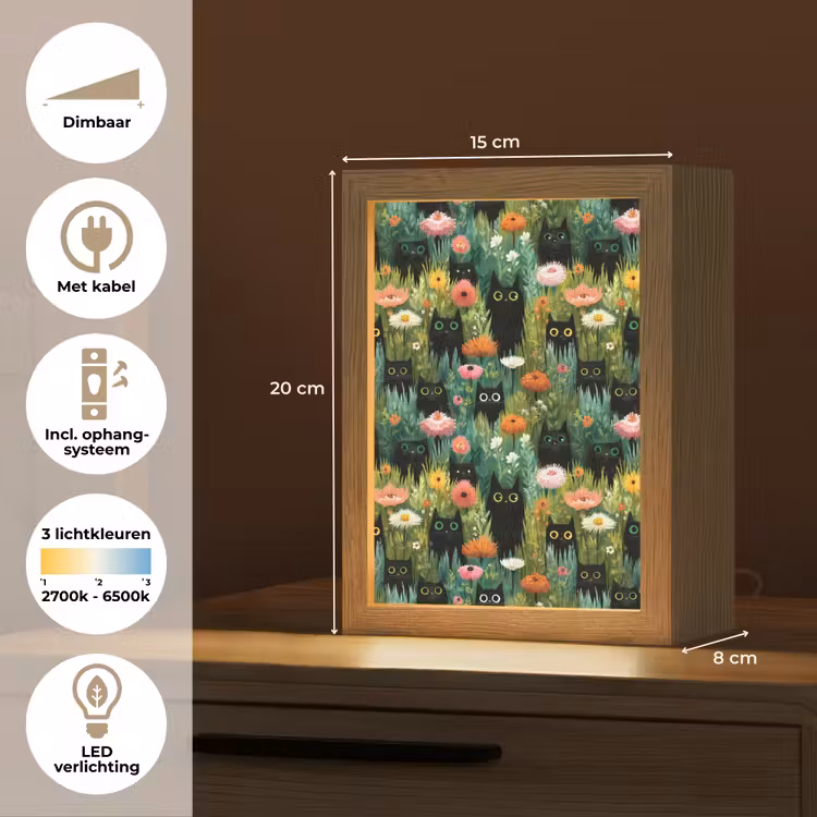 Katten - Bloemen - Kleurrijk Light Box met kabel (Tafellamp) klein 925 -USP_NL
