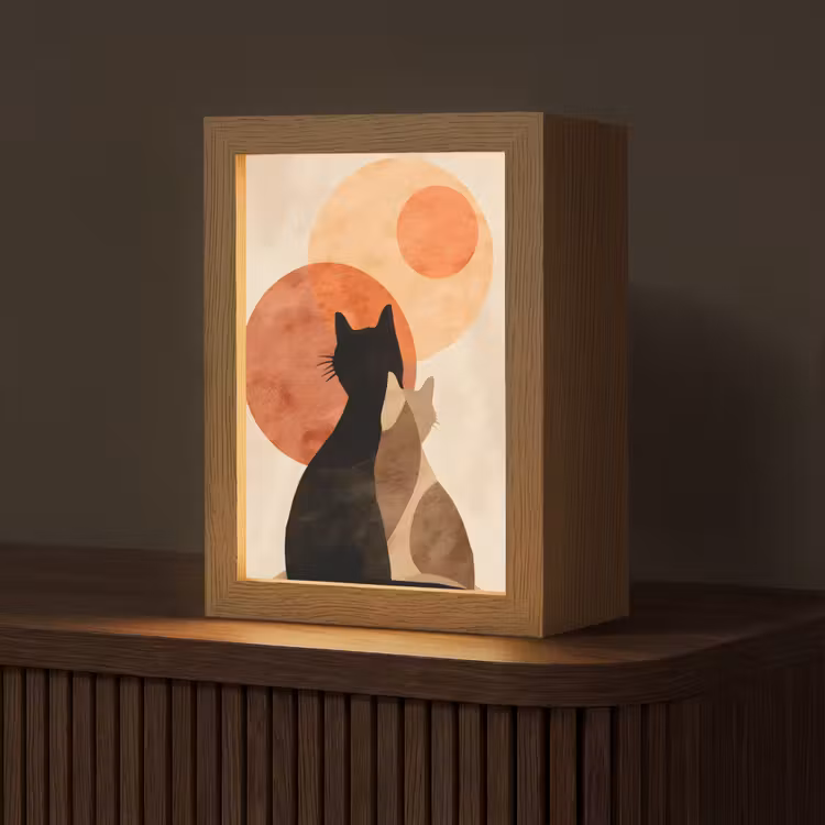 Katten - Zwart - Abstract - Cirkels Light Box met kabel (Tafellamp) klein -z3d_website