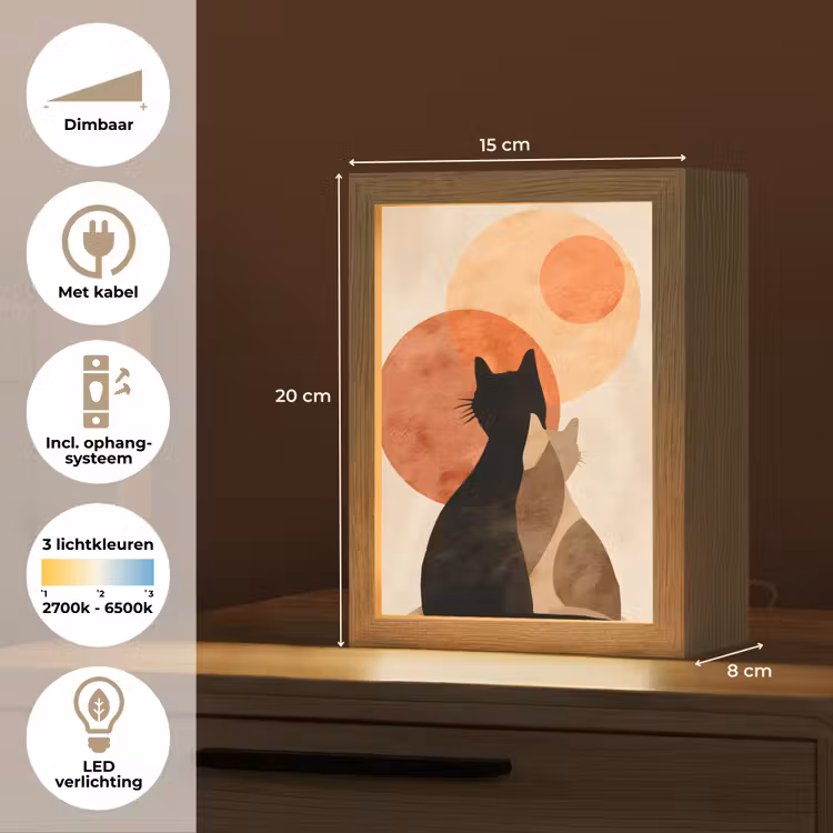 Katten - Zwart - Abstract - Cirkels Light Box met kabel (Tafellamp) klein -USP_NL