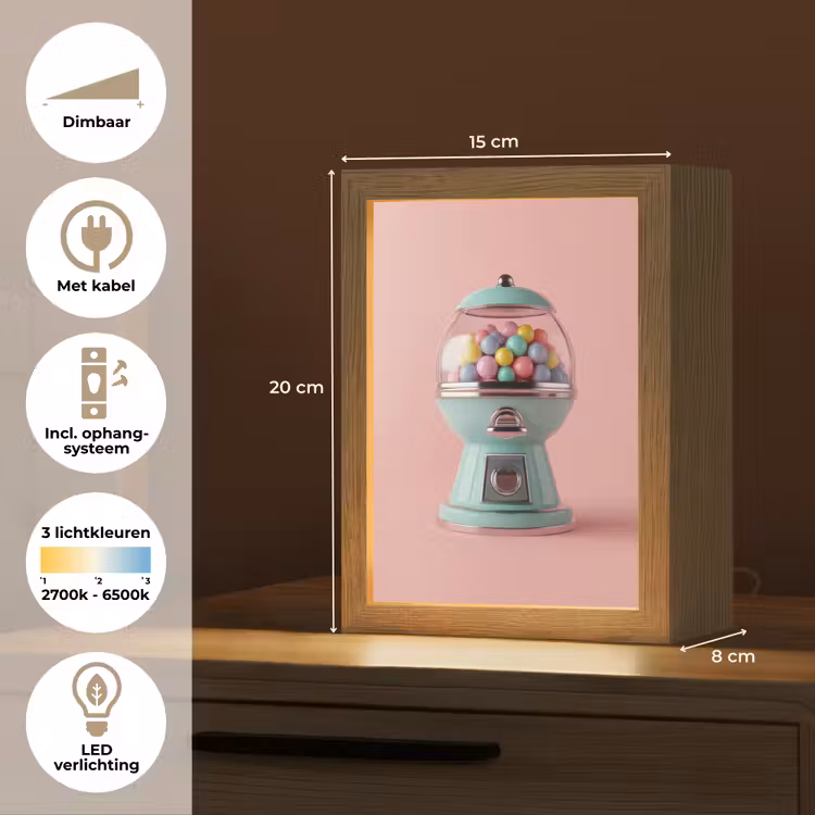 Kauwgom - Retro - Snoep - Roze Light Box met kabel (Tafellamp) klein -USP_NL