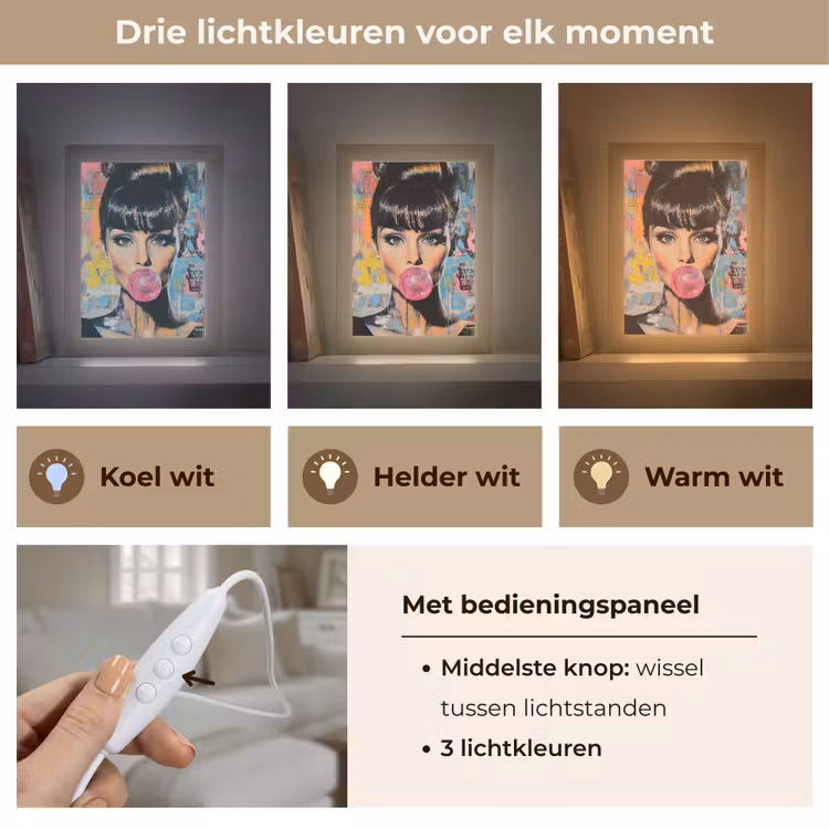 Kauwgom - Vrouw - Penseelstreken - Modern Light Box met kabel (Tafellamp) klein -USP_lichtkleurNL