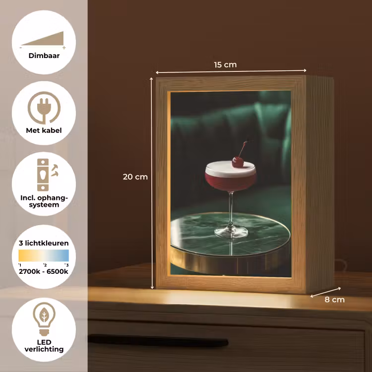 Kers - Cocktail - Rood - Marmer Light Box met kabel (Tafellamp) klein -USP_NL