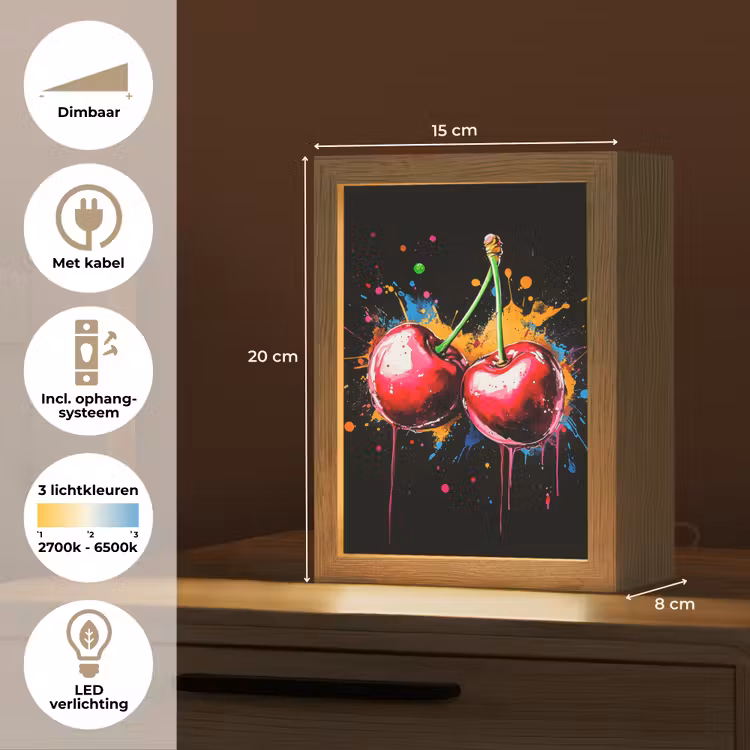 Kersen - Fruit - Graffiti - Verf - Abstract - Modern - Kleurrijk Light Box met kabel (Tafellamp) klein -USP_NL