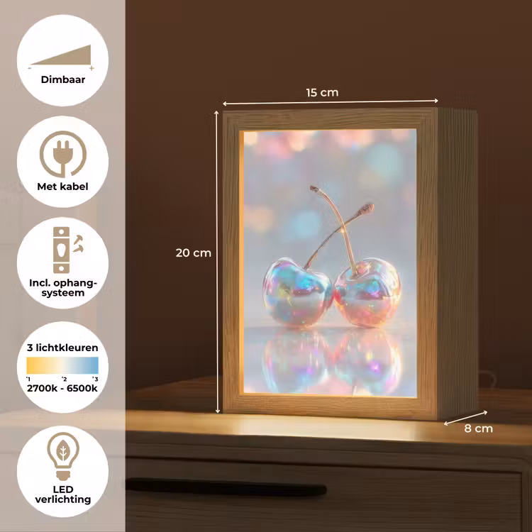 Kersen - Glanzend - Regenboogkleur Light Box met kabel (Tafellamp) klein -USP_NL