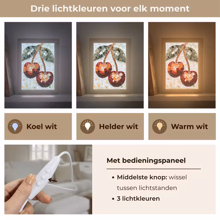 Kersen - Rood - Mozaïek - Blaadjes Light Box met kabel (Tafellamp) klein -USP_lichtkleurNL