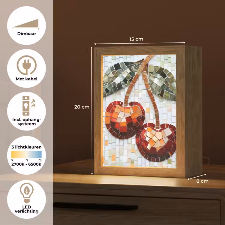Kersen - Rood - Mozaïek - Blaadjes Light Box met kabel (Tafellamp) klein -USP_NL