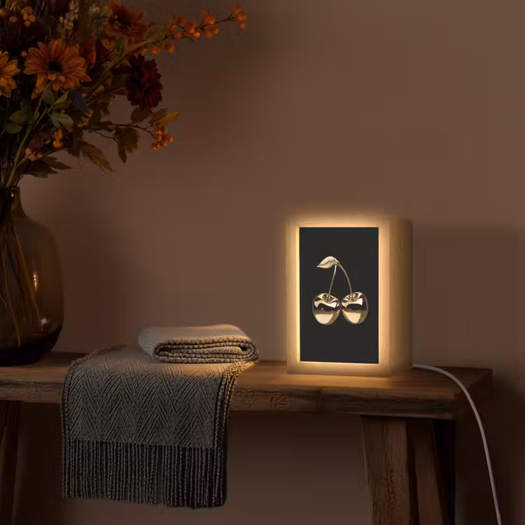 Kersen - Zwart - Goud - Chrome Light Box met kabel (Tafellamp) klein -sfeer4