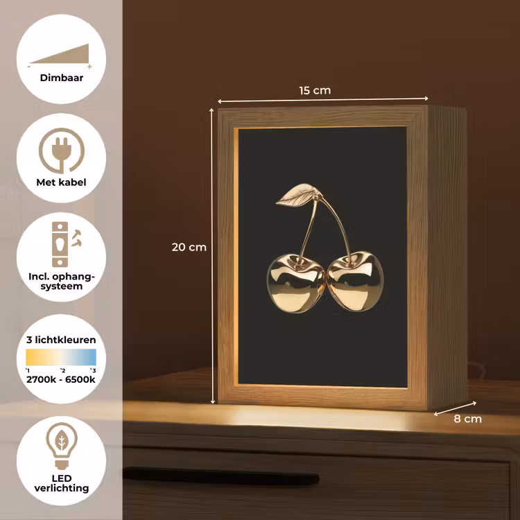 Kersen - Zwart - Goud - Chrome Light Box met kabel (Tafellamp) klein -USP_NL