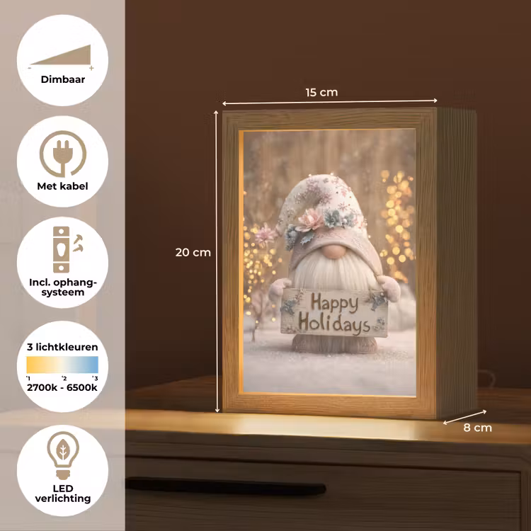 Kerst - Gnome - Bord - Kleurrijk Light Box met kabel (Tafellamp) klein -USP_NL