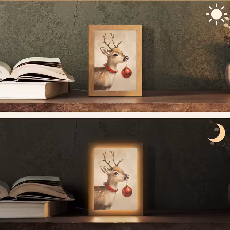 Kerst - Hert - Gewei - Kerstbal - Rendier Light Box met kabel (Tafellamp) klein -sfeer3