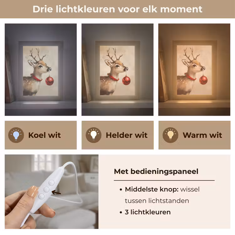 Kerst - Hert - Gewei - Kerstbal - Rendier Light Box met kabel (Tafellamp) klein -USP_lichtkleurNL