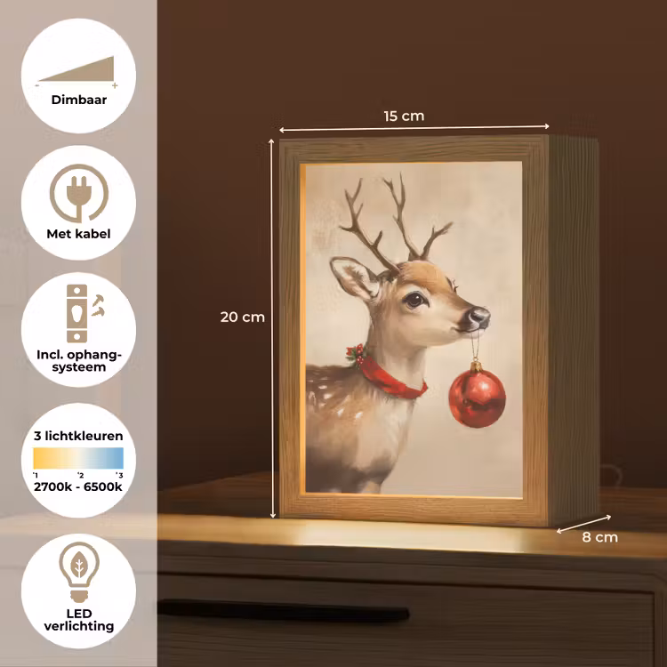 Kerst - Hert - Gewei - Kerstbal - Rendier Light Box met kabel (Tafellamp) klein -USP_NL