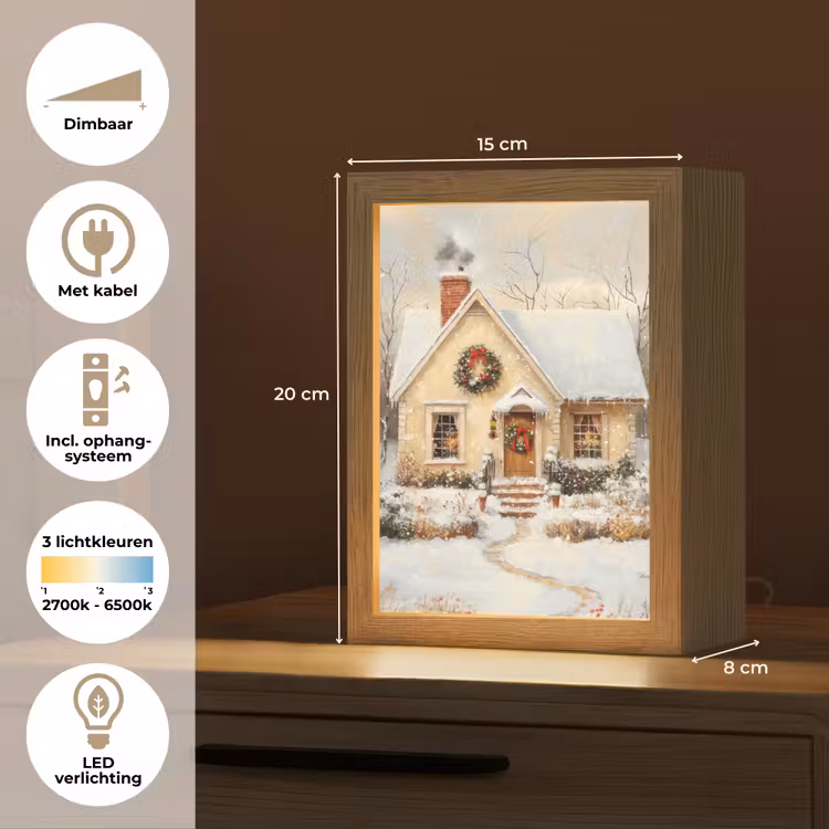 Kerst - Huis - Winter - Sneeuw Light Box met kabel (Tafellamp) klein -USP_NL