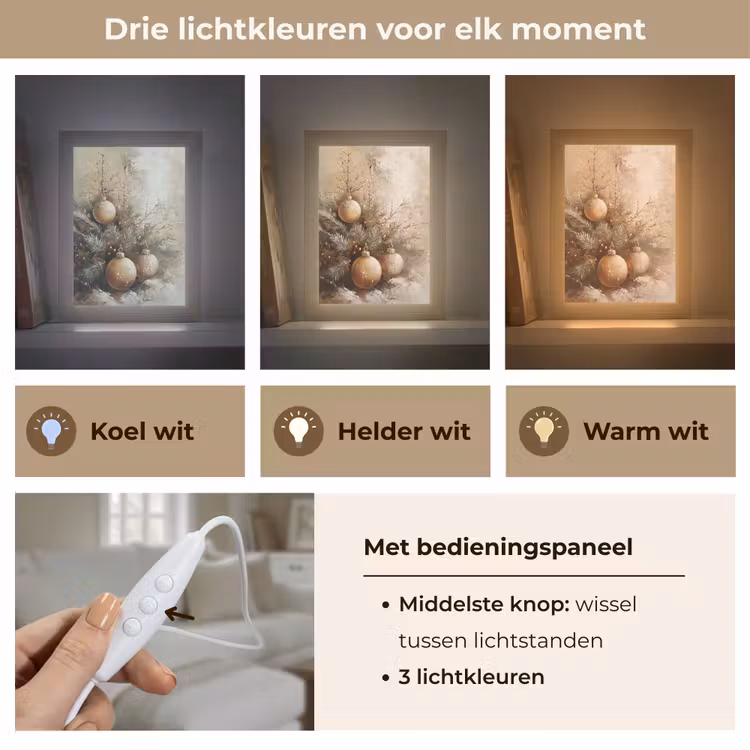 Kerst - Kerstballen - Beige - Goud Light Box met kabel (Tafellamp) klein -USP_lichtkleurNL