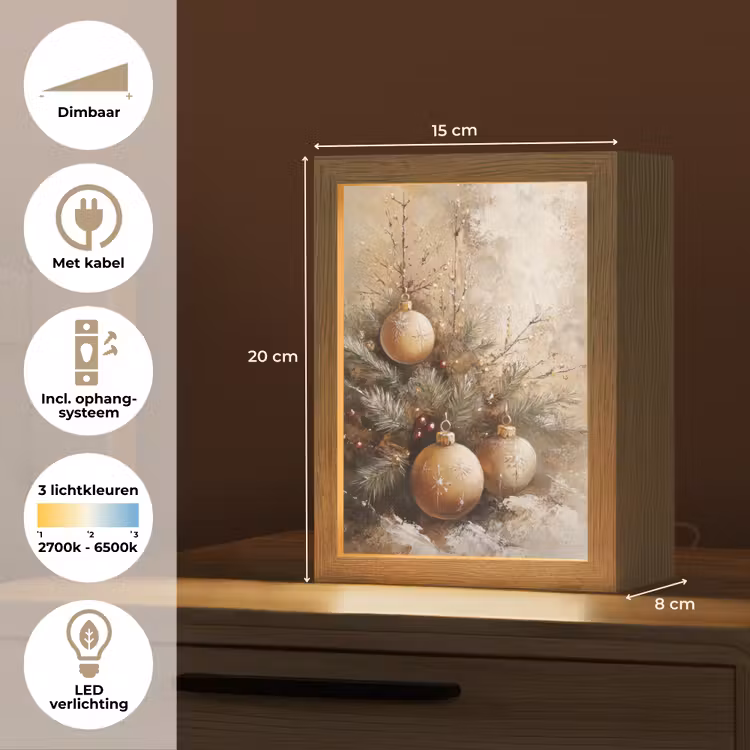 Kerst - Kerstballen - Beige - Goud Light Box met kabel (Tafellamp) klein -USP_NL