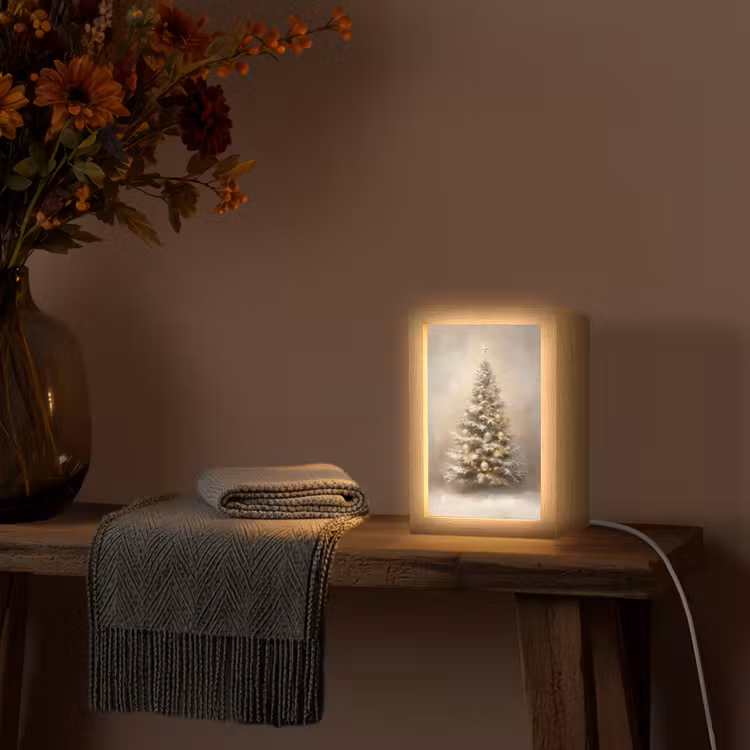 Kerst - kerstboom - Sneeuw - Art Light Box met kabel (Tafellamp) klein -sfeer4