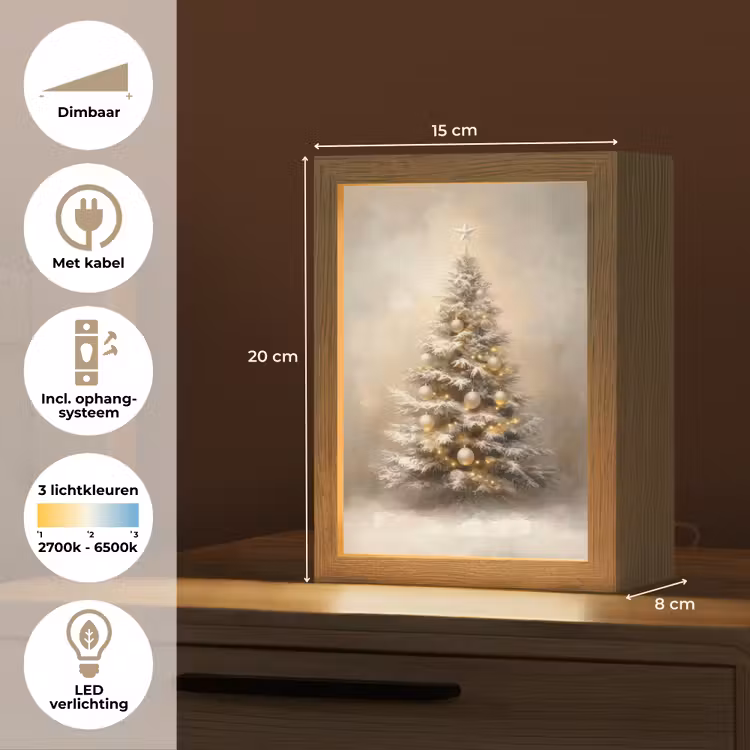 Kerst - kerstboom - Sneeuw - Art Light Box met kabel (Tafellamp) klein -USP_NL