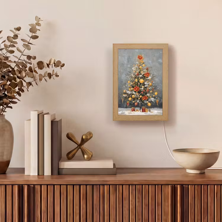 Kerstboom - Cadeaus - Rood - Goud Light Box met kabel (Tafellamp) klein -sfeer2