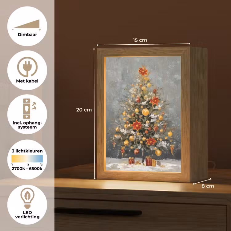 Kerstboom - Cadeaus - Rood - Goud Light Box met kabel (Tafellamp) klein -USP_NL